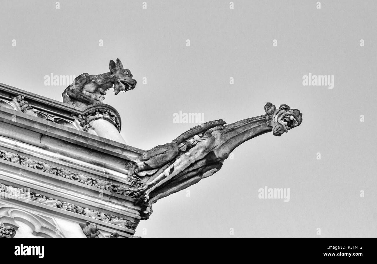 Deux gargouilles d'oeil terrifié, en haut de la maison Bitlmore à Asheville, NC, USA Banque D'Images