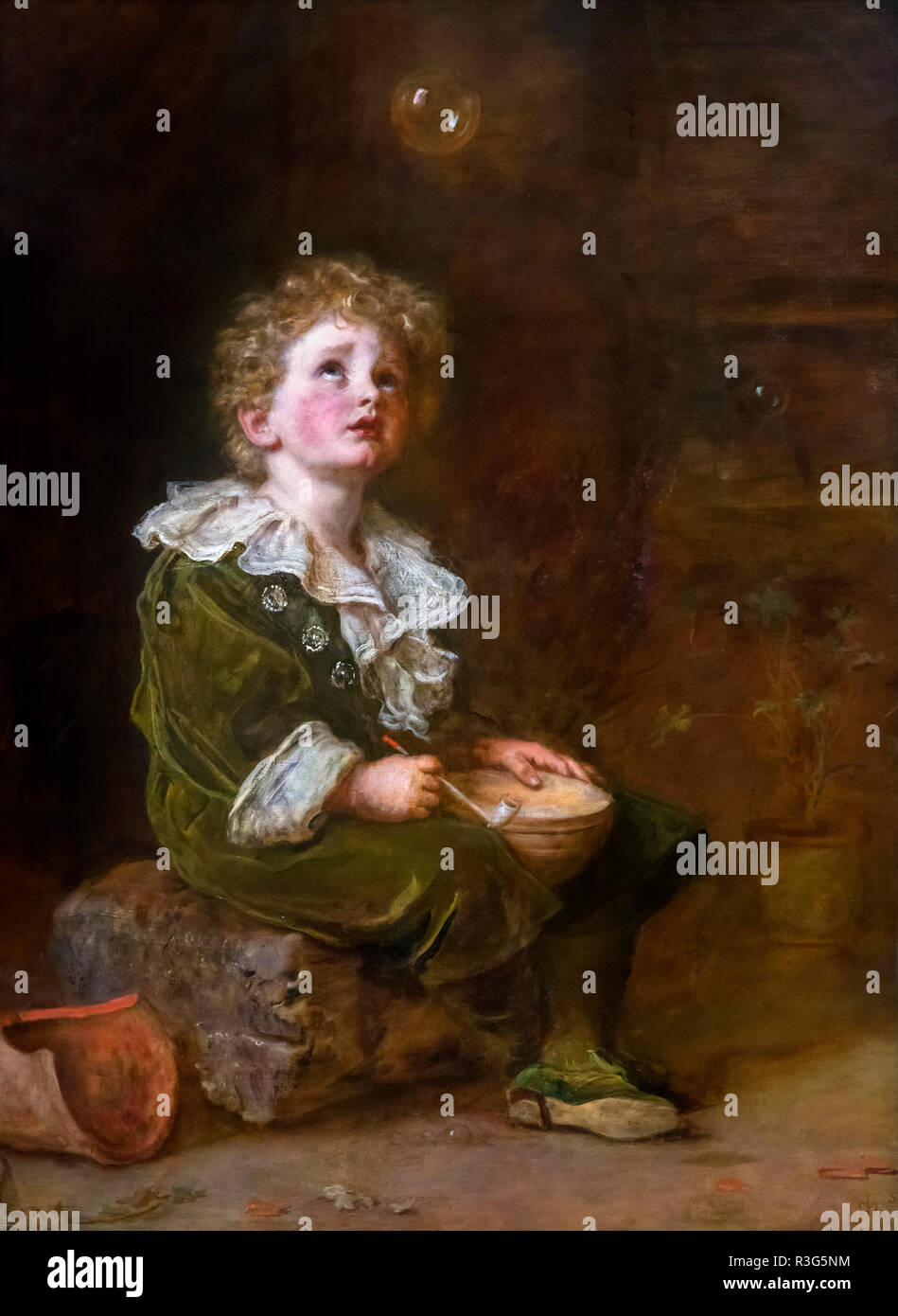 Bulles par John Everett Millais (1829-1896), huile sur toile, 1887. La peinture a été utilisée pendant de nombreuses années comme une publicité pour les poires du savon. Banque D'Images