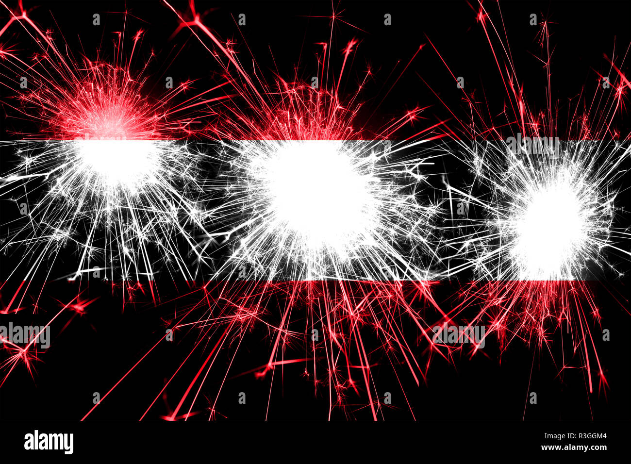 L'Autriche drapeau mousseux d'artifice. Nouvelle année, Noël et le concept de la fête nationale Banque D'Images