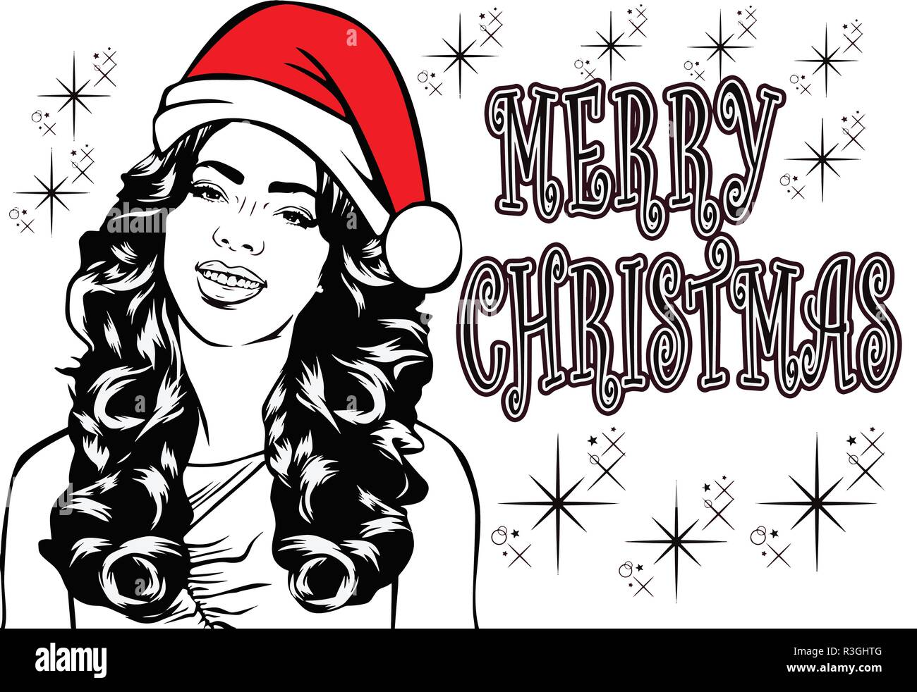 Pretty woman Christmas hat Holidays Illustration de Vecteur