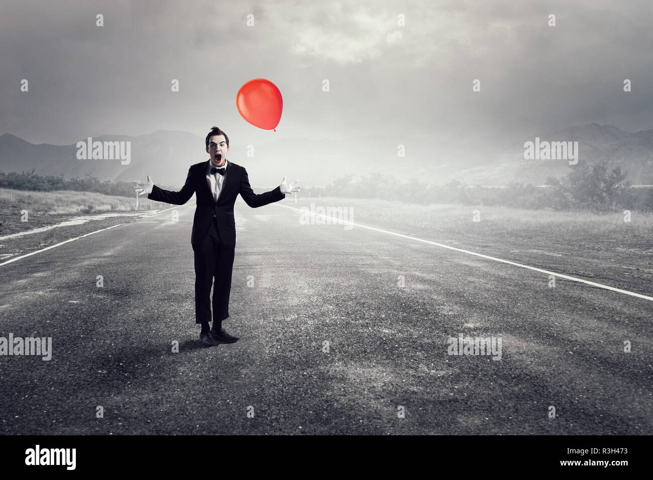 Jeune homme mime. Technique mixte Banque D'Images