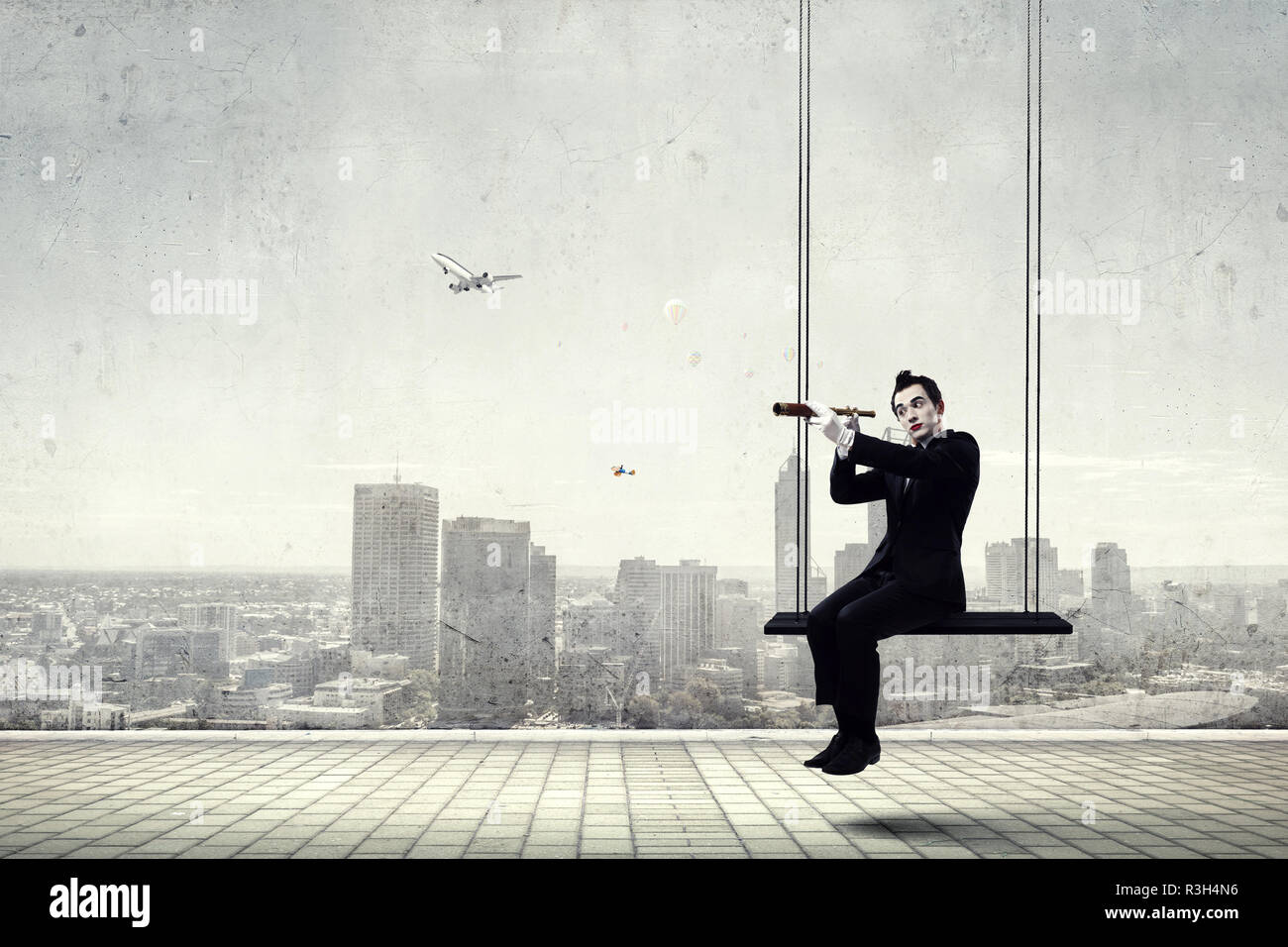 Jeune homme mime. Technique mixte Banque D'Images