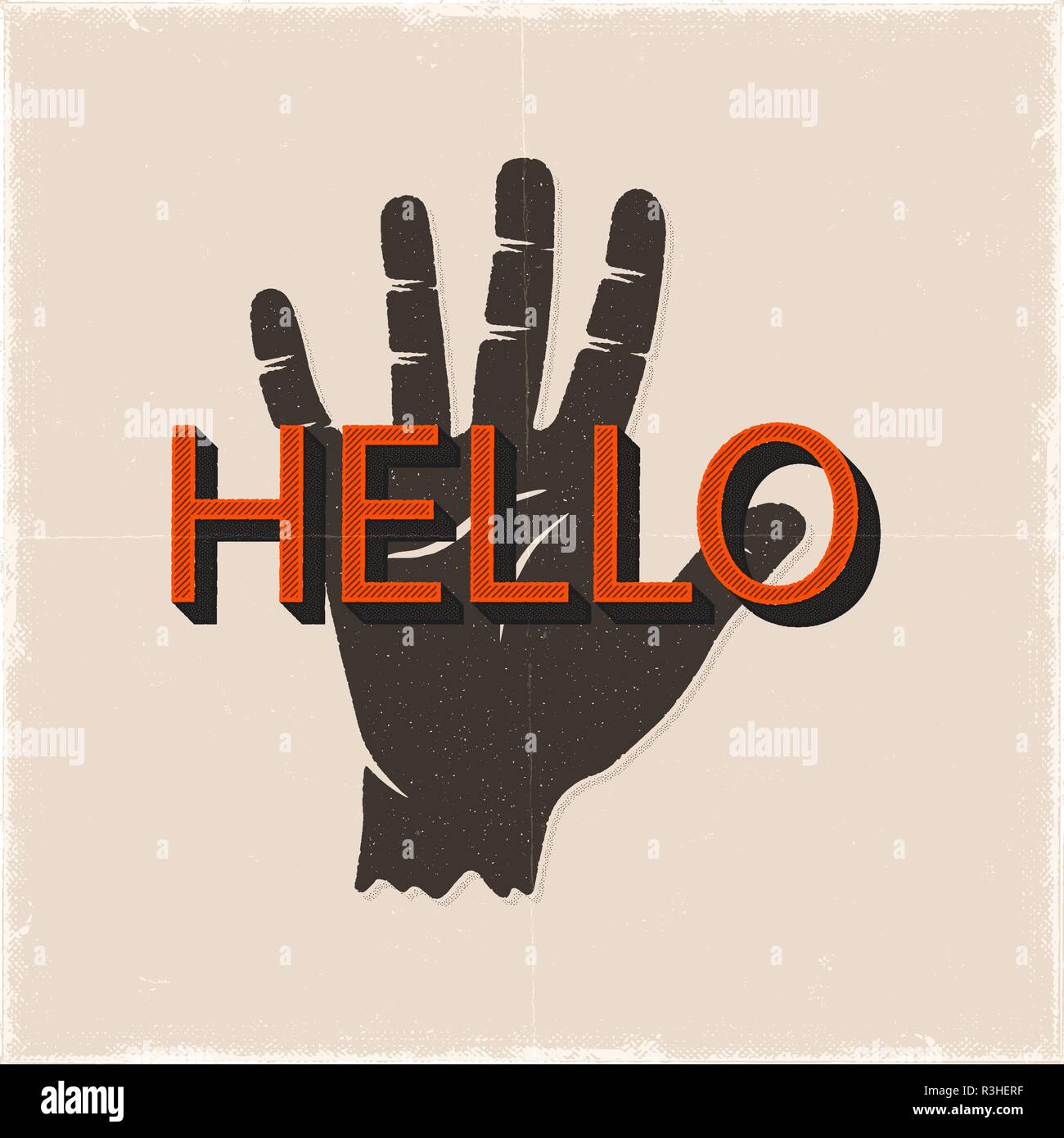 Bonjour part signe. Style Vintahe silhouette dessiné à la main avec retro typographie. Vecteur Stock imprimer emblème, isolé sur fond blanc Illustration de Vecteur