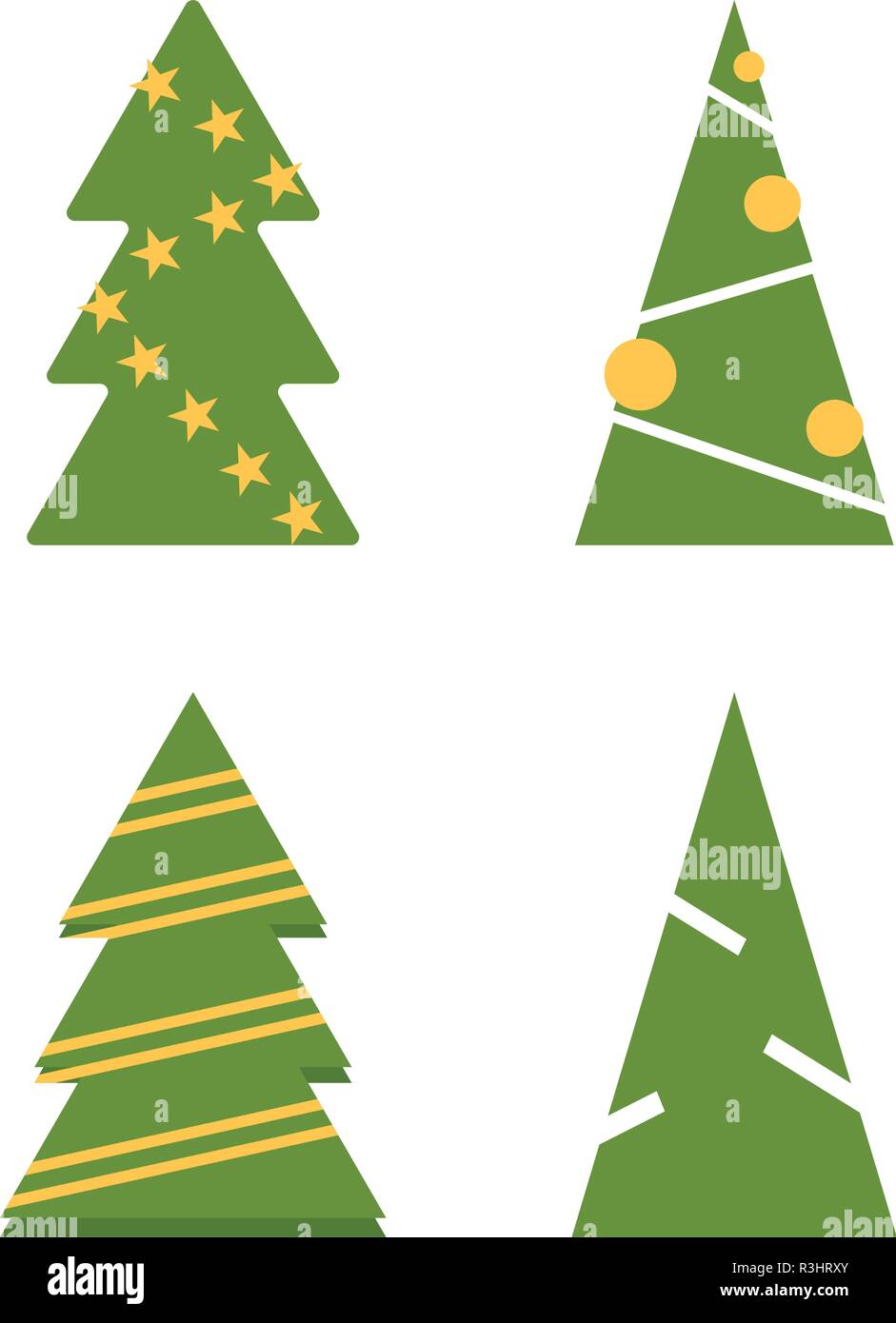 Ensemble de quatre arbres de Noël dans le style de télévision Illustration de Vecteur