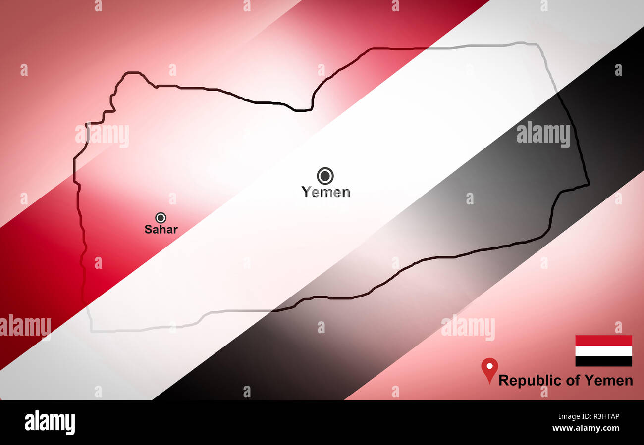 Carte du Yémen et Sahar avec plan de situation et le Yémen drapeau sur la  carte de voyage de l'Asie - République du Yémen Photo Stock - Alamy