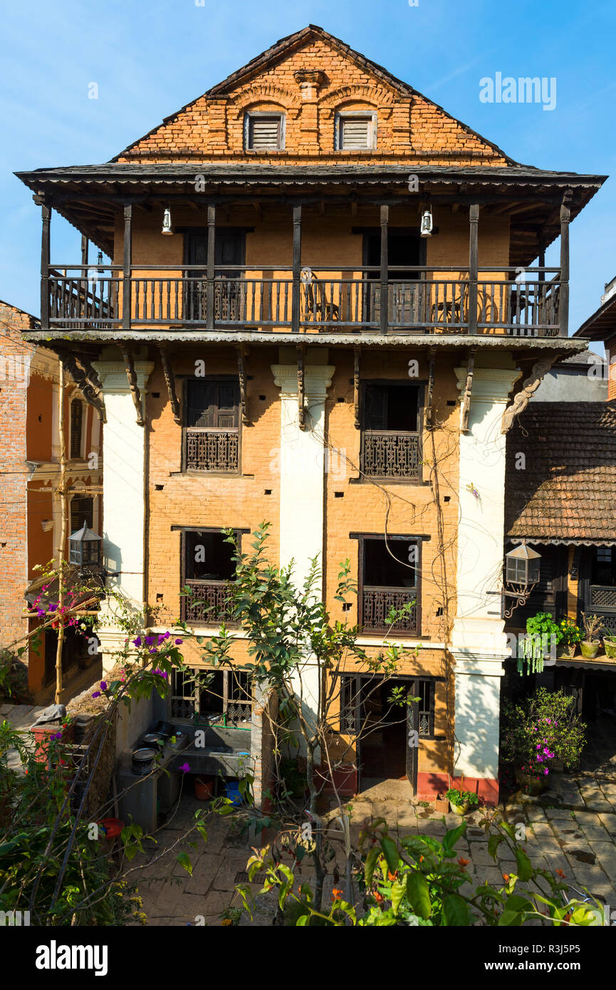 Traditionnelle maison en brique dans le style Newari, Bandipur, Tanahun district, Népal Banque D'Images