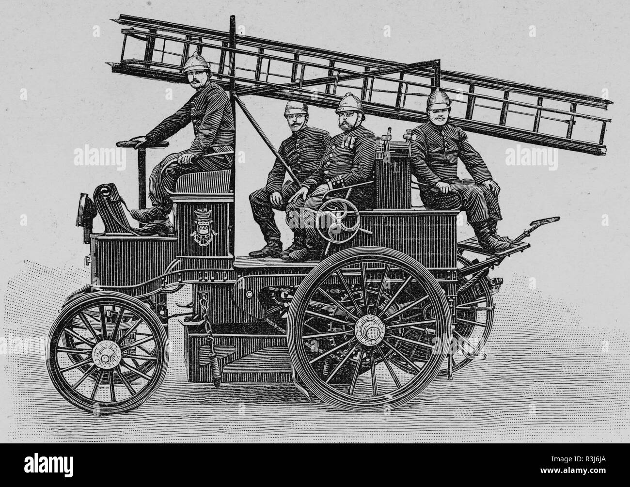 Matériel électrique des Pompiers de Paris, Van, hebdomadaire français journal l'illustration, 25 juillet 1900 Banque D'Images