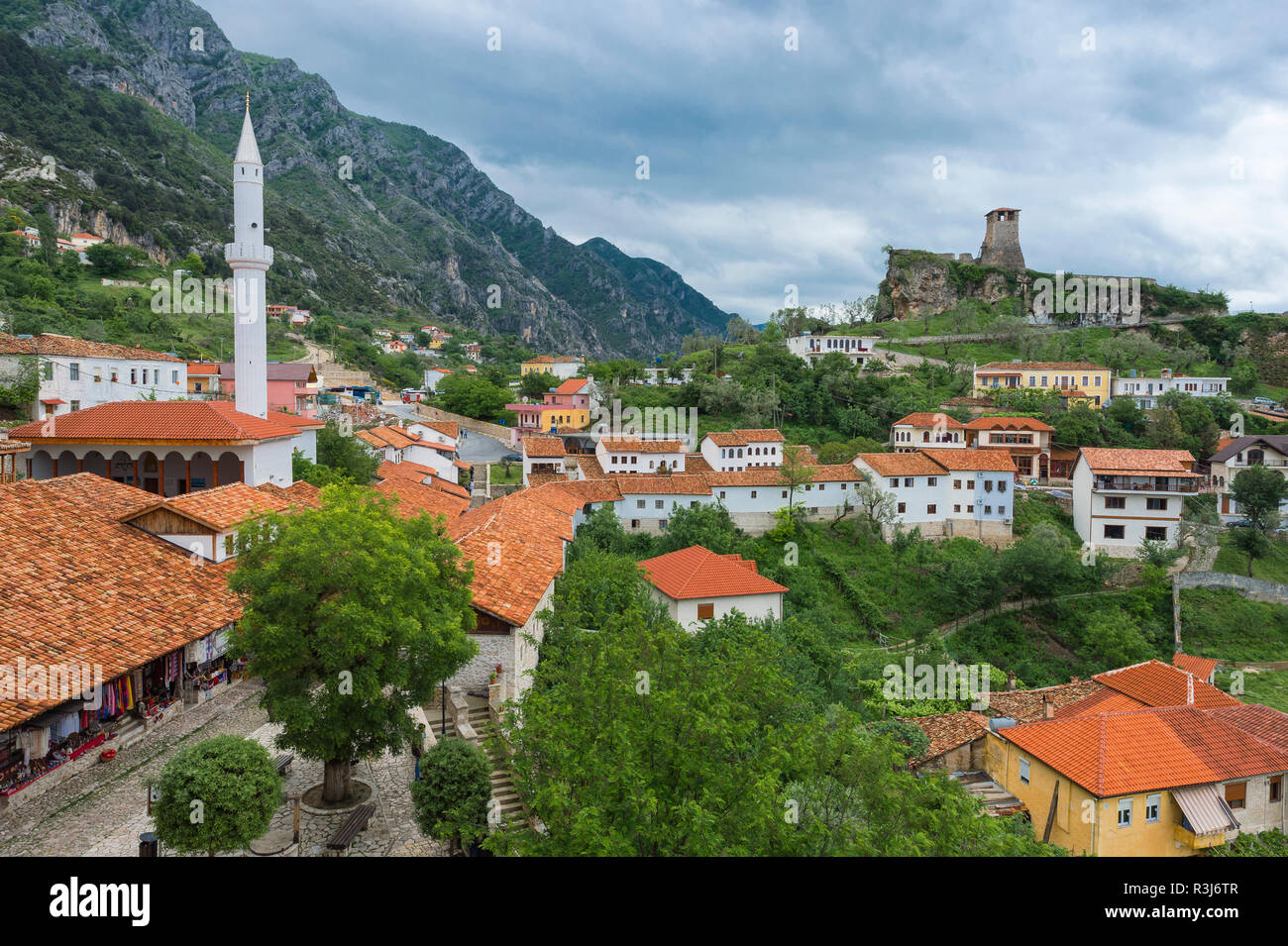 Vieille ville, du château et de Murad Bey mosquée, Saranda, Albanie Banque D'Images