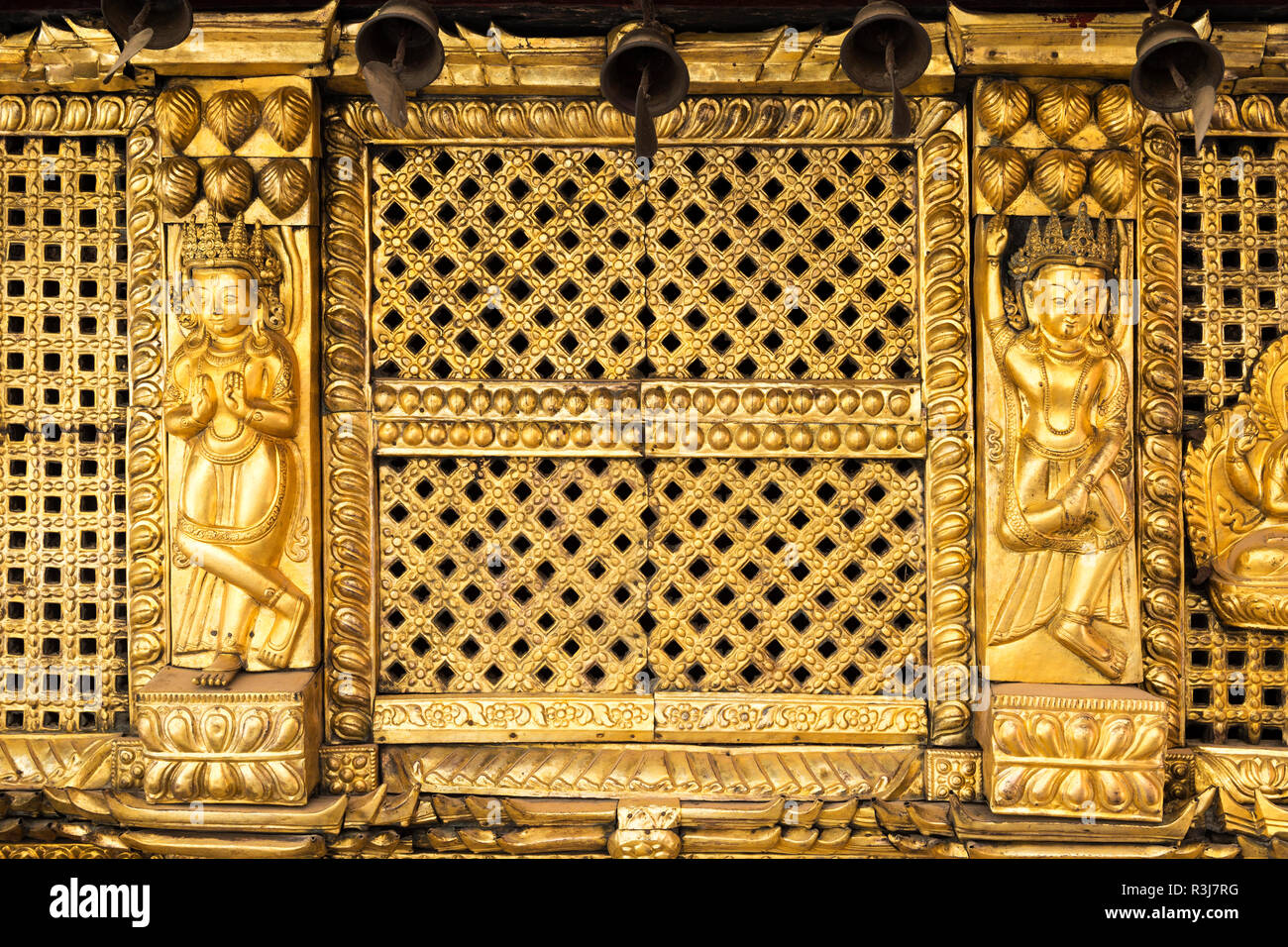 Golden door, Swayambunath ou Monkey Temple, UNESCO World Heritage Site, Katmandou, Népal Banque D'Images