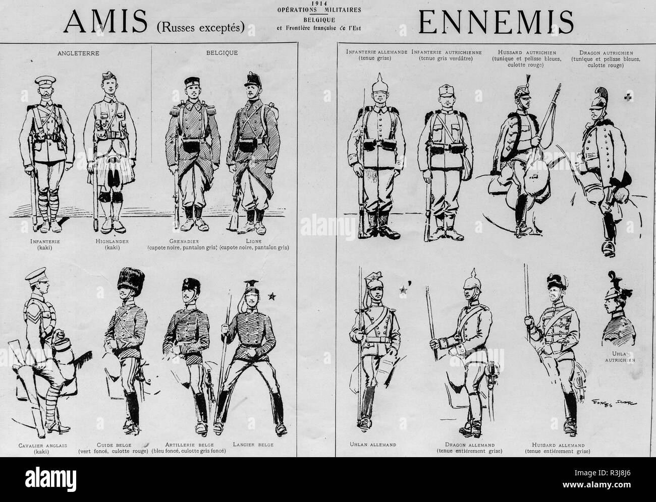 Poster représentant l'uniforme des soldats de la Première Guerre mondiale, 1914, France Banque D'Images