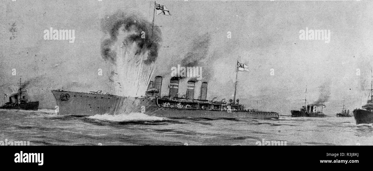 Konigin Luisa Voile naufrage après une collison avec une mine allemande, le 6 août 1914 Banque D'Images