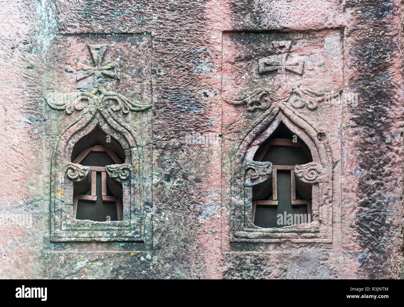 Eglise de Saint Uraiel, une des églises rupestres rock à Lalibela (Site du patrimoine mondial de l'UNESCO), de l'Éthiopie Banque D'Images