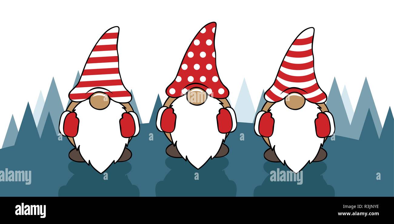 Trois gnomes noël mignon drôle avec caps cartoon vector illustration EPS10 Illustration de Vecteur