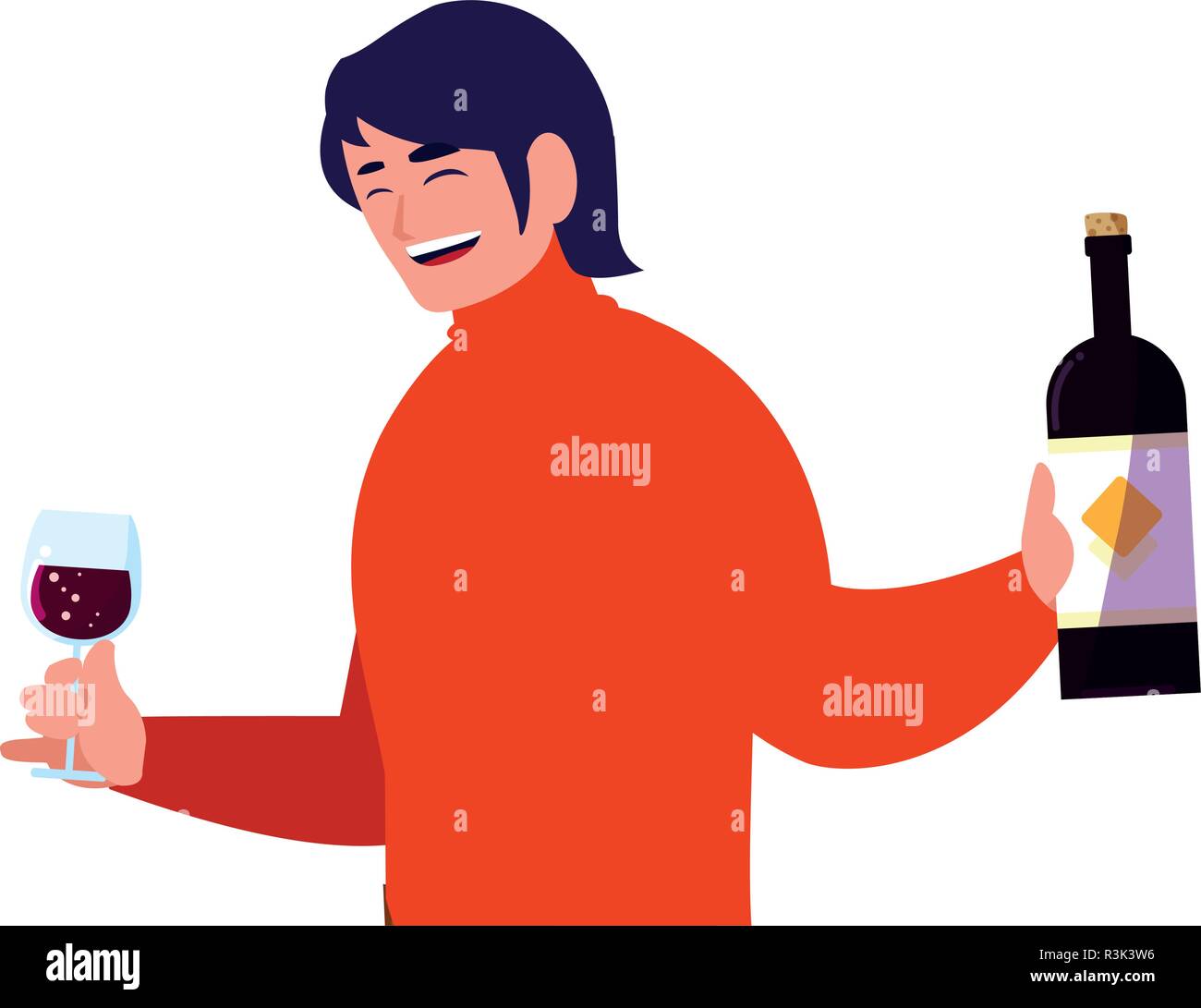 Cartoon homme tenant une bouteille de vin et le verre sur fond blanc, vector illustration Illustration de Vecteur