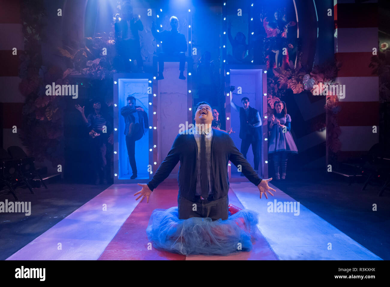 Londres, Royaume-Uni. 23 novembre 2018. Scott Paige (C) comme Horton l'éléphant et le cast effectuer au cours de l'Immersion une séance de photos pour le rendement du théâtre de "la comédie musicale" eussical à Southwark Playhouse. Spectacles ont lieu, du 22 novembre au 29 décembre 2018. Réalisé par James Tobias, le monde fantastique de Dr. Seuss est amené à la vie dans une comédie musicale co-conçu par Monty Python Eric Idle. Crédit : Stephen Chung / Alamy Live News Banque D'Images