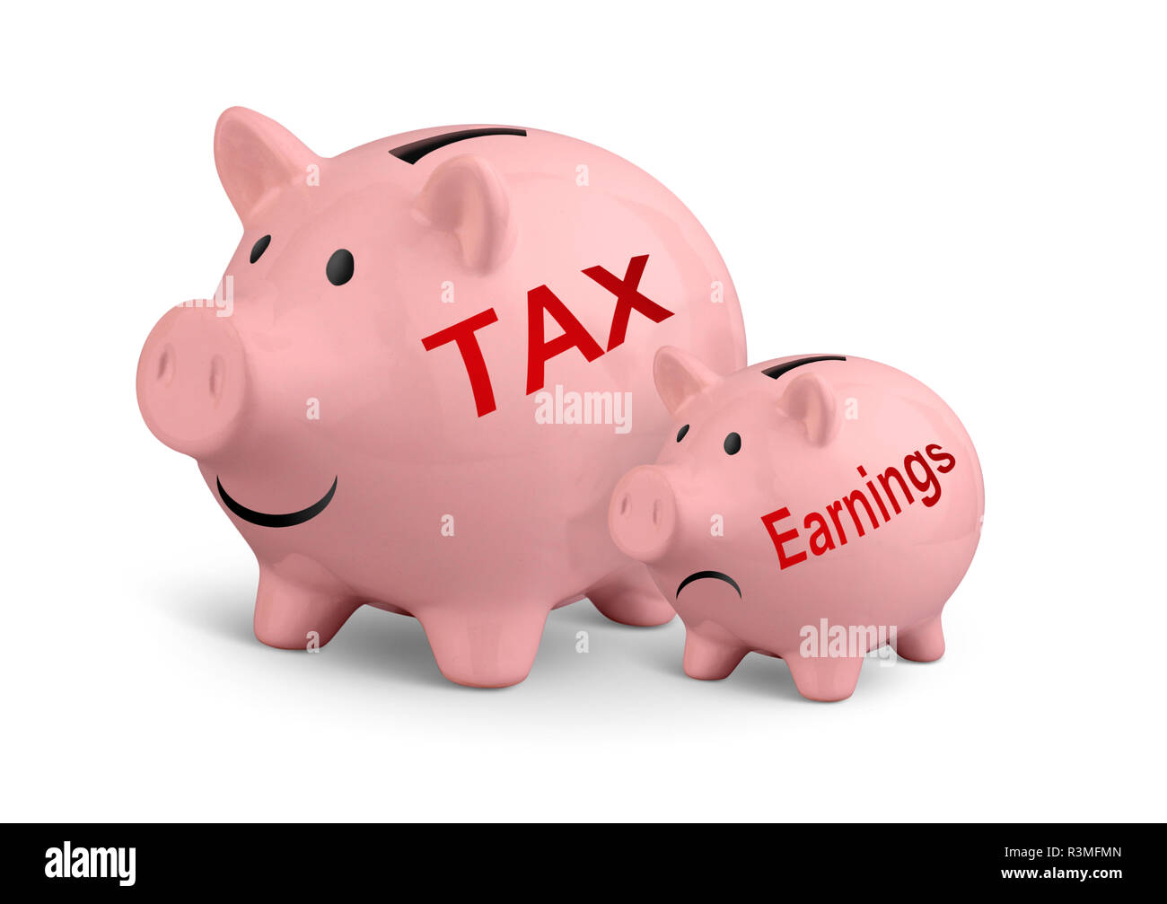 Les impôts élevés concept, deux tirelires sur blanc Banque D'Images
