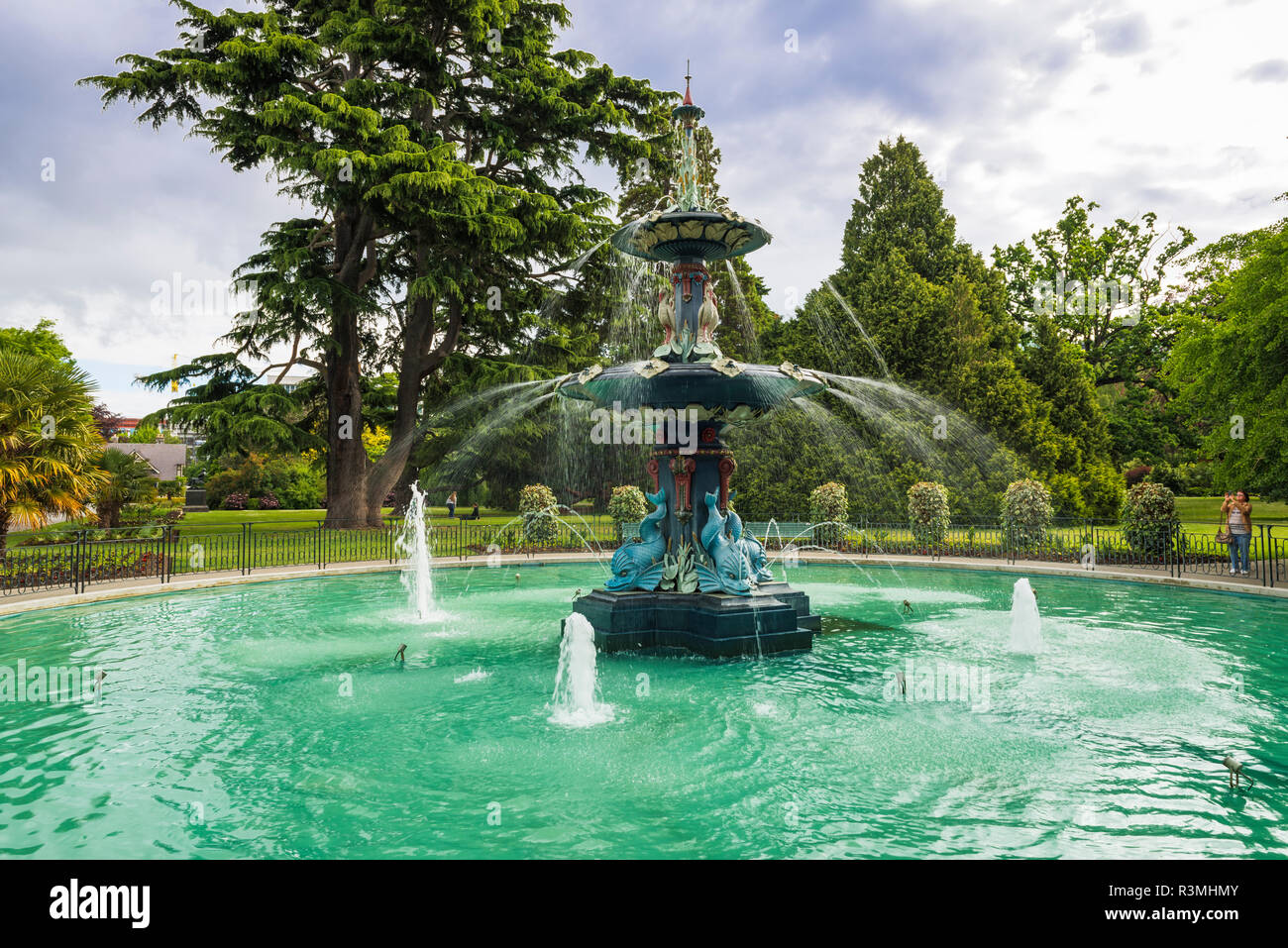 Peacock Fountain au Jardin botanique, Christchurch, Canterbury, île du Sud, Nouvelle-Zélande Banque D'Images