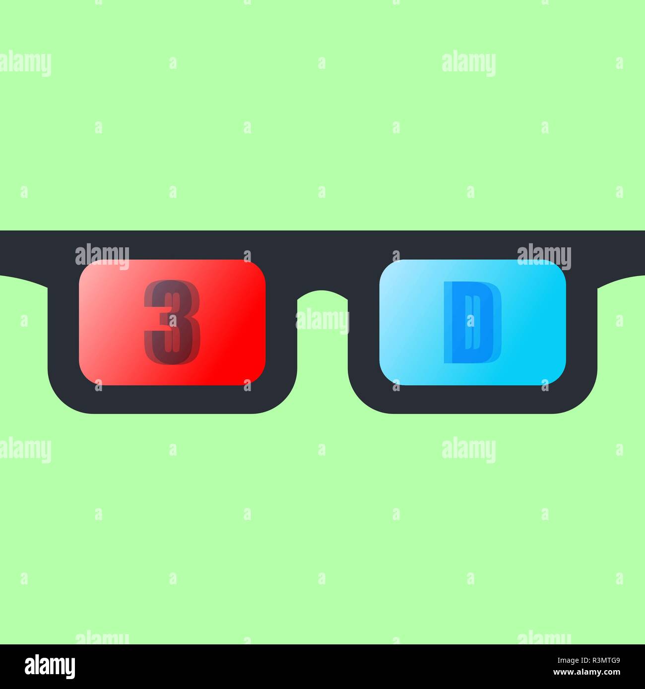Vue de face d'une paire de lunettes 3D isolé sur greenbackground. Illustration de Vecteur
