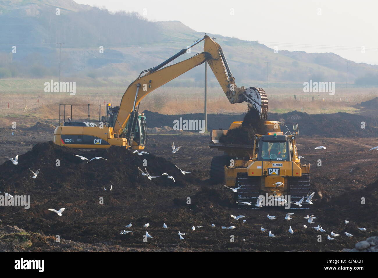 Machines de Construction à travailler sur la construction d'IPORT à Rossington,Doncaster. Banque D'Images