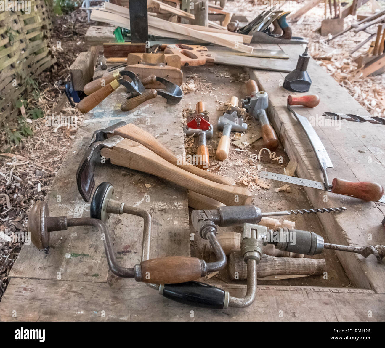 Un assortiment d'outils de travail du bois. Banque D'Images