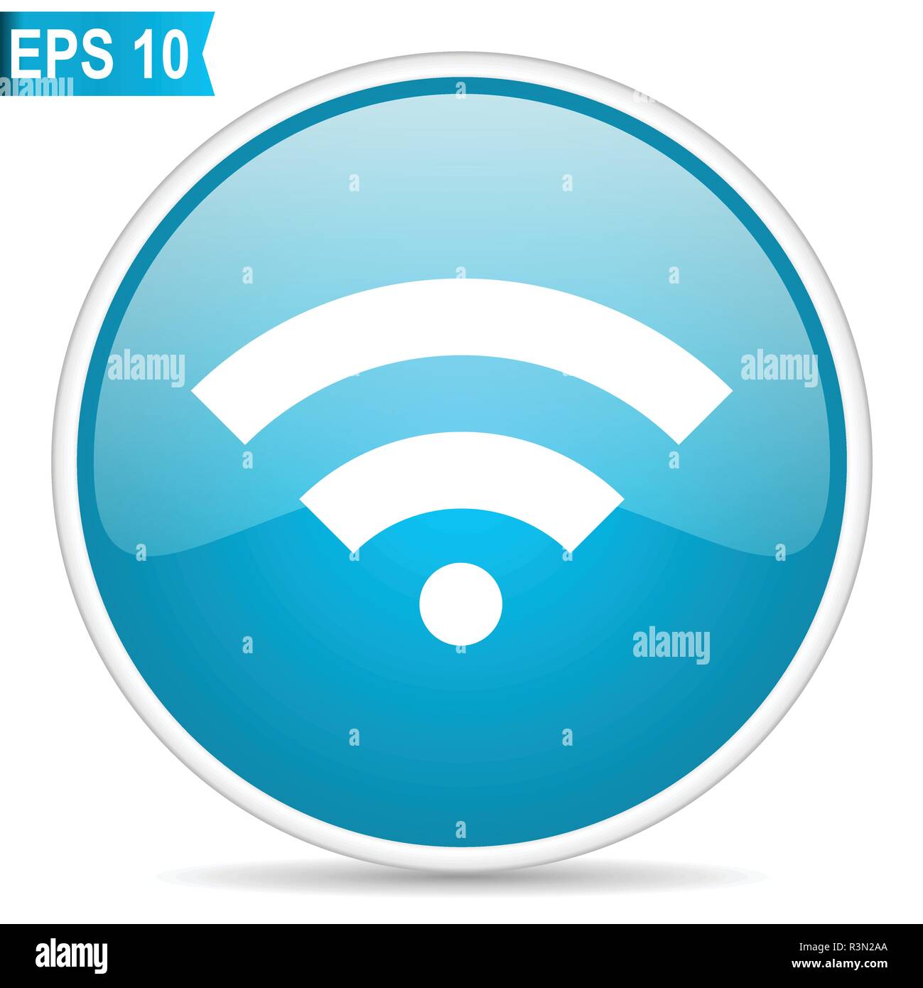 Réseau wifi hotspot sans fil rond brillant bleu bouton icône vecteur sur fond blanc Illustration de Vecteur