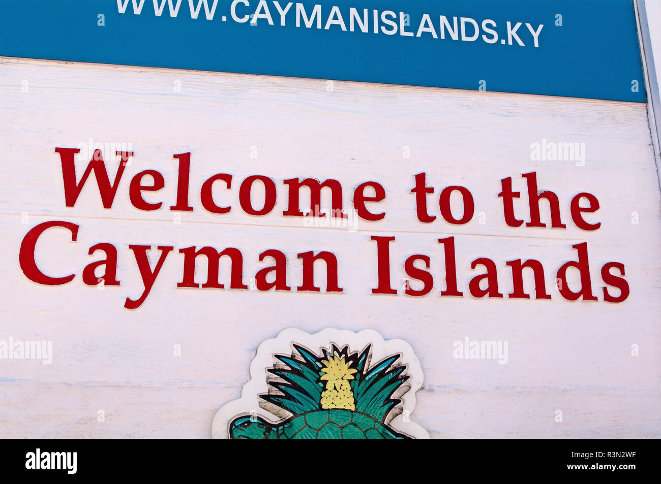 George Town, Grand Cayman, îles Cayman, Caraïbes, Antilles, Bienvenue au Cayman Island Sign Banque D'Images