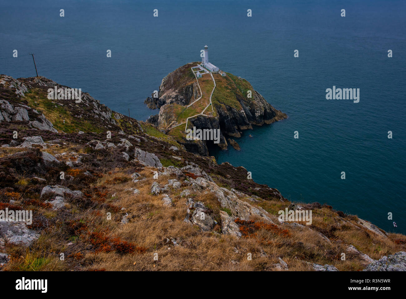 Phare de South Stack, Holy Island, Anglesey, au nord du Pays de Galles, Royaume-Uni. Banque D'Images