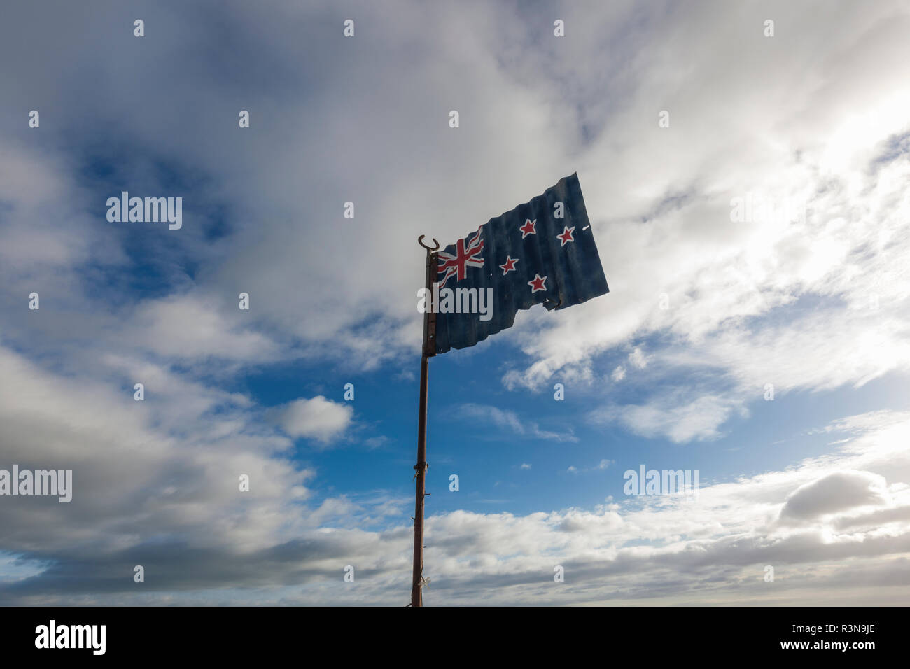 Nouvelle Zélande, île du Sud, Southland, le Nugget Point, Catlins, drapeau de la Nouvelle-Zélande Banque D'Images
