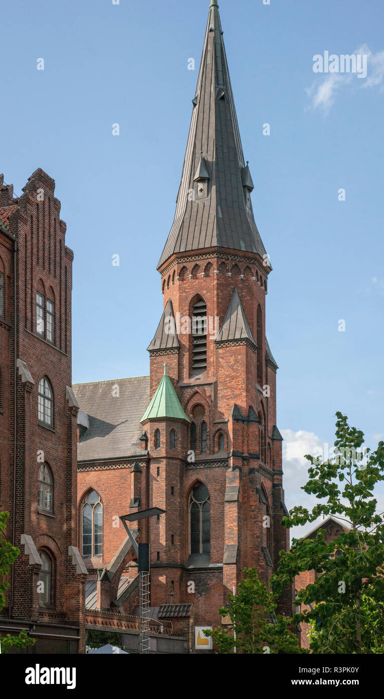 Flèche de la plus grande cathédrale d'Aarhus, Danemark. Banque D'Images