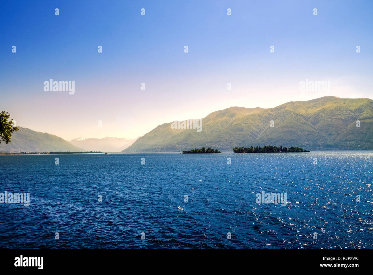 Suisse, Tessin, vue sur les îles de Brissago et de Lago Maggiore Banque D'Images