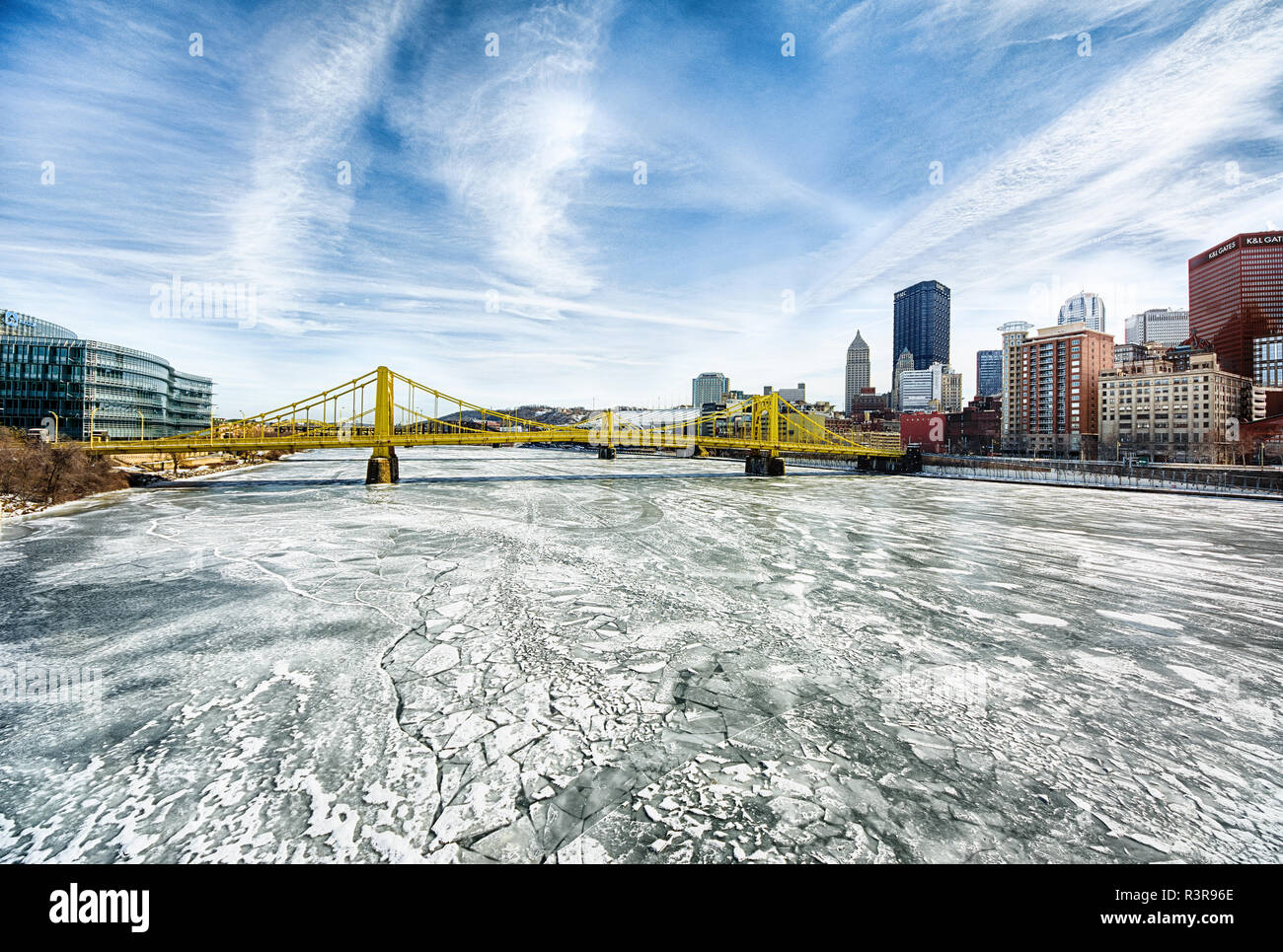 La rivière Allegheny gelés au cours de subzero météo à Pittsburgh, Pennsylvanie, USA Banque D'Images