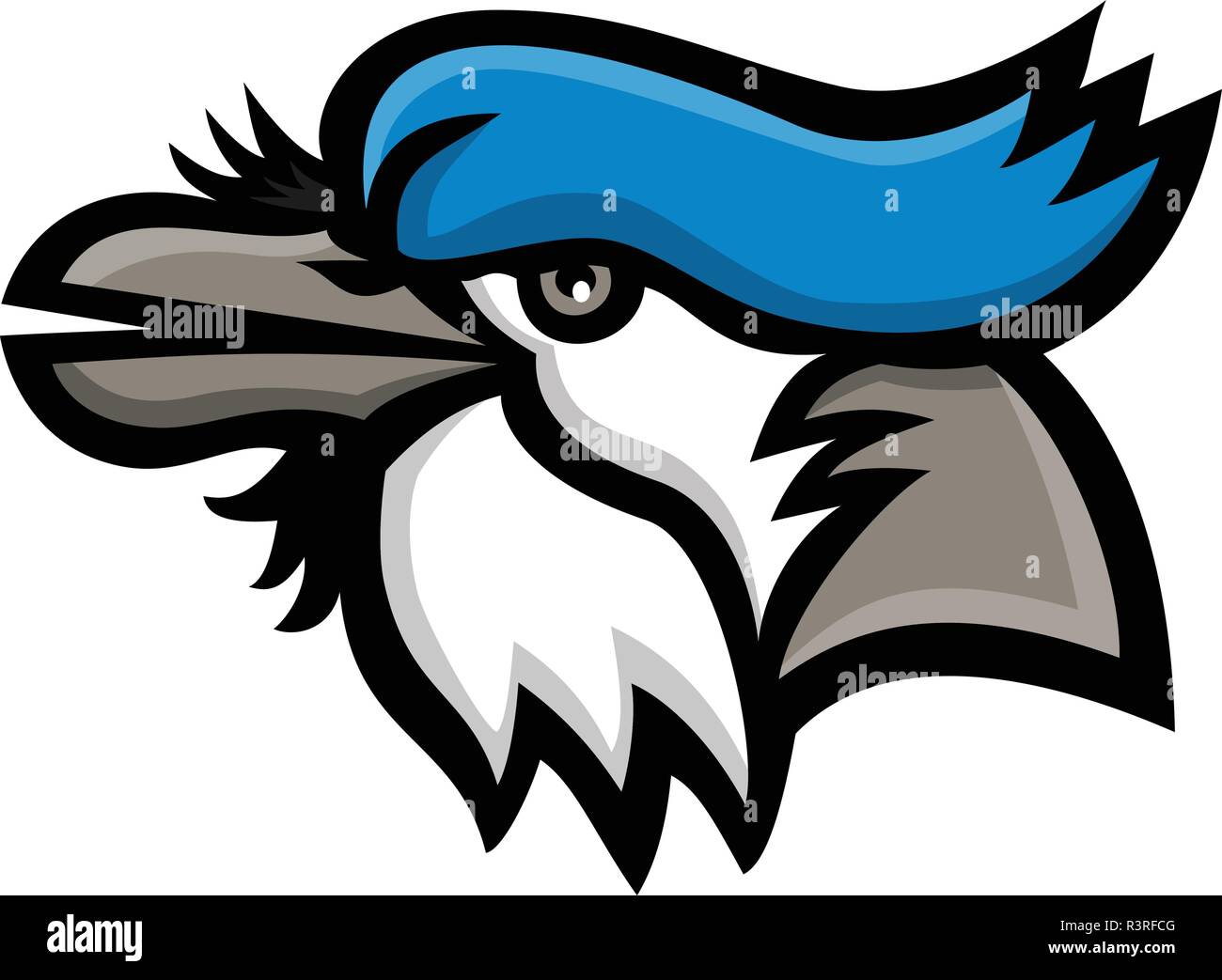 Icône mascotte illustration de tête d'un geai bleu (Cyanocitta cristata), une espèce de passereau de la famille des corvidés, originaire d'Amérique du Nord jusqu'à voir Illustration de Vecteur