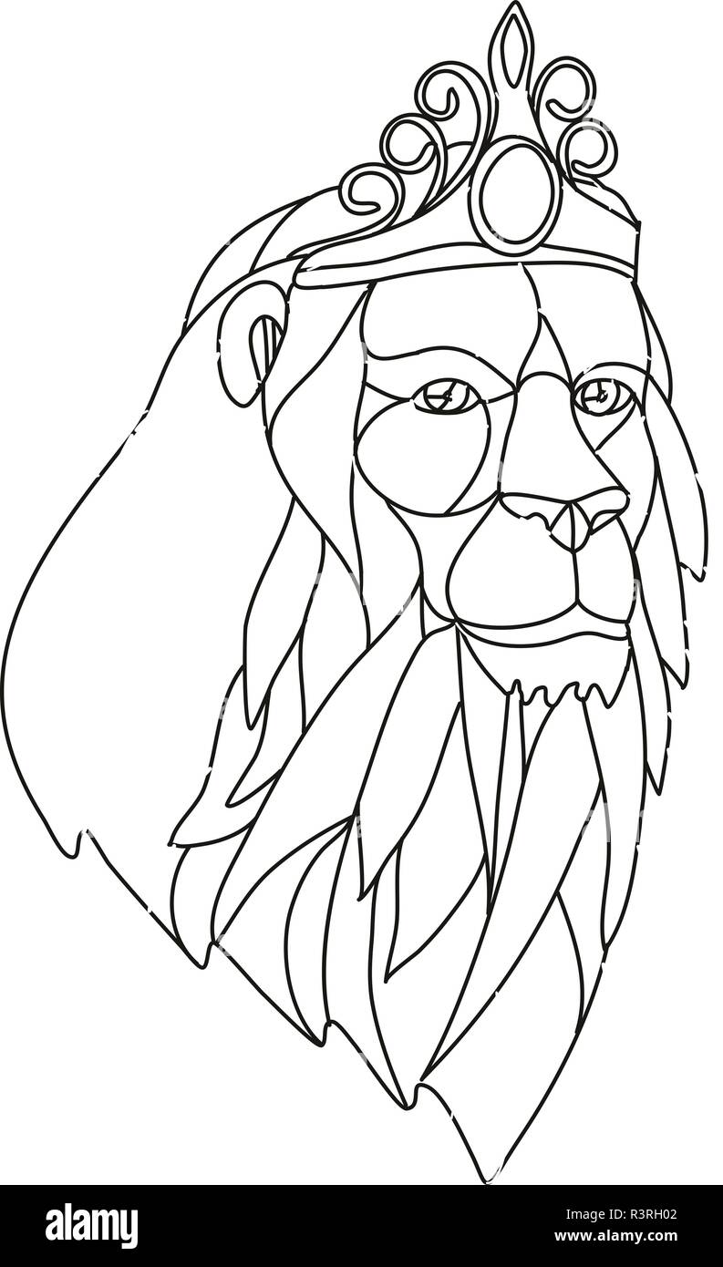 Illustration Style polygone faible mosaïque d'une princesse avec de gros lion mane portant une tiare couronne vu de l'avant sur un fond blanc dans un noir Illustration de Vecteur