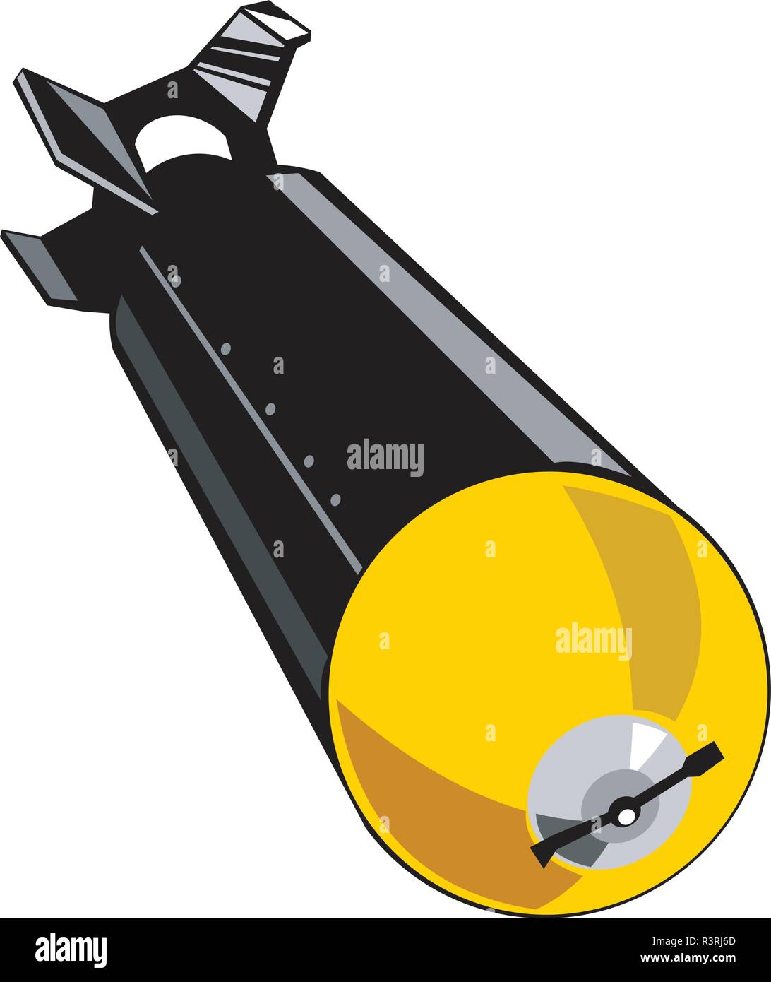 Illustration de style rétro de la Deuxième Guerre mondiale La bombe tombant du ciel sur fond isolé. Illustration de Vecteur