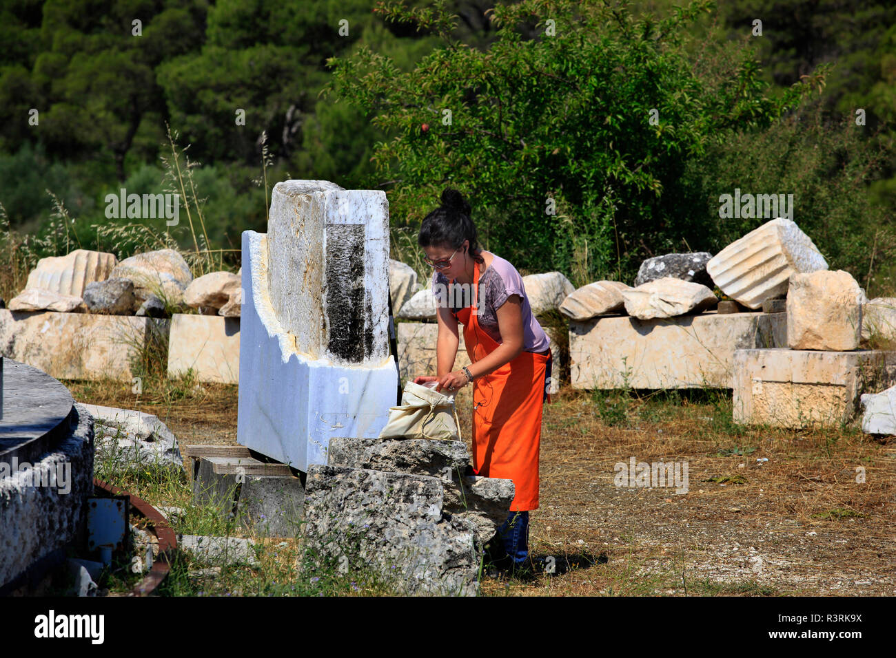 Restauration du Temple d'Esculape dans le sanctuaire d'Asclépios, Epidaure Banque D'Images