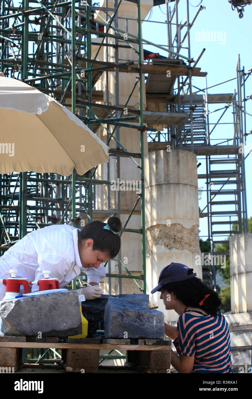 Restauration du Temple d'Esculape dans le sanctuaire d'Asclépios, Epidaure Banque D'Images