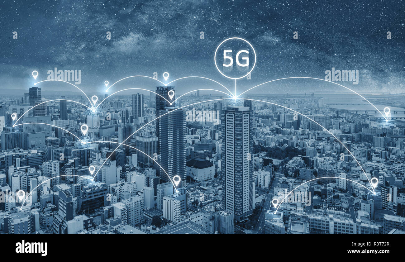 Technologie de connexion réseau dans la ville, avec 5g réseaux internet sign Banque D'Images