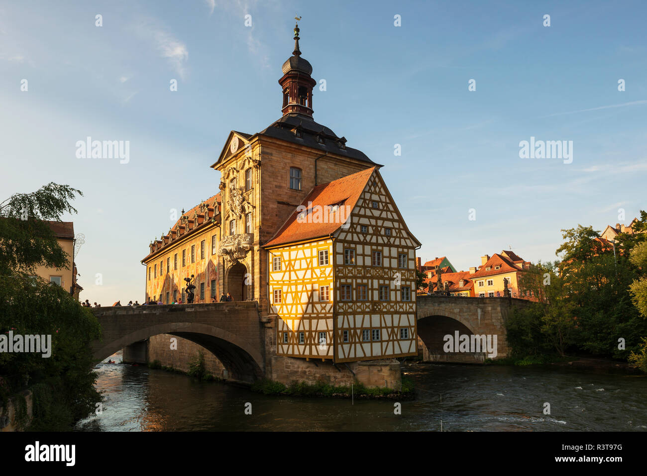 Allemagne, Bavière, Haute-Franconie, Bamberg, vieille ville, rivière Regnitz et Obere Bruecke Banque D'Images