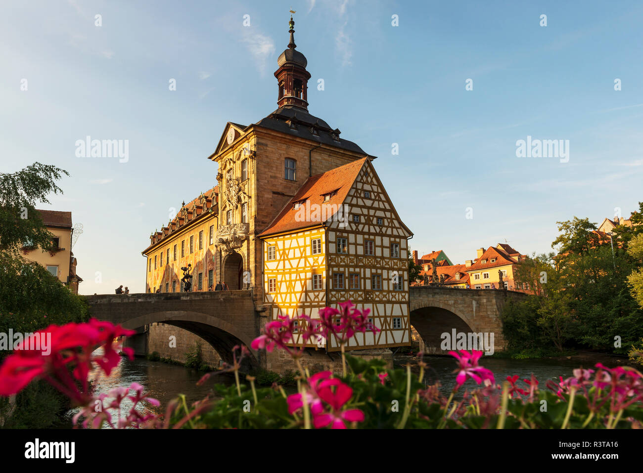 Allemagne, Bavière, Haute-Franconie, Bamberg, vieille ville, rivière Regnitz et Obere Bruecke Banque D'Images