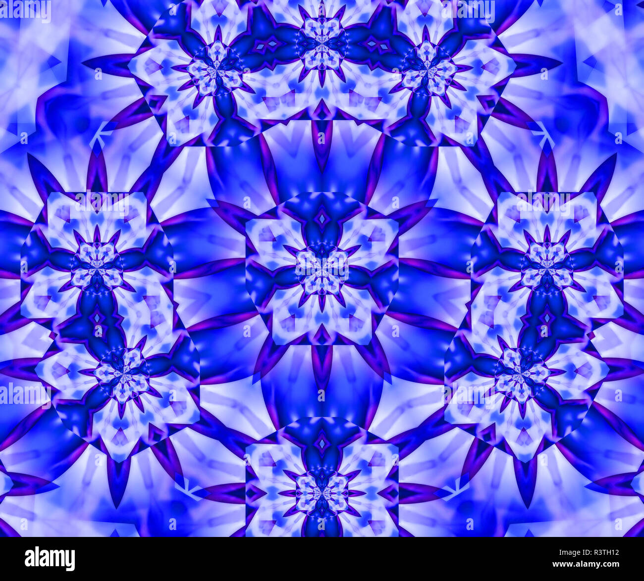 Bleu pastel doux et floral blanc art fractal. Banque D'Images