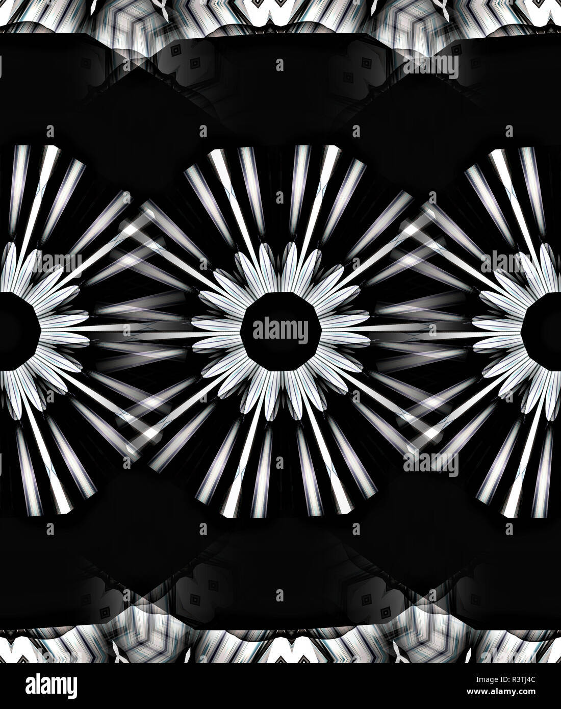 Abstract black et daisy kaléidoscopes à thème. Banque D'Images