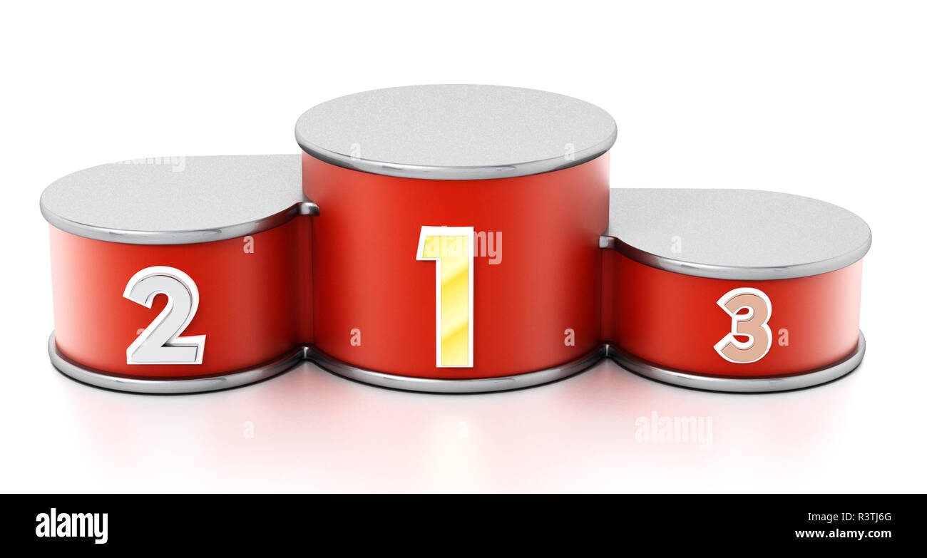 Podium avec la première, deuxième et troisième places. 3D illustration. Banque D'Images