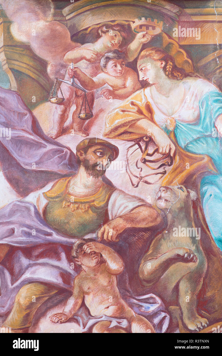 Fresque sur mur de l'Altes Rathaus (Ancien hôtel de ville), Bamberg (Site du patrimoine mondial de l'UNESCO), Bavière, Allemagne Banque D'Images