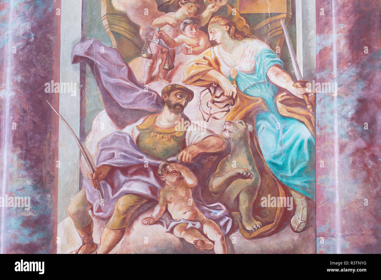 Fresque sur mur de l'Altes Rathaus (Ancien hôtel de ville), Bamberg (Site du patrimoine mondial de l'UNESCO), Bavière, Allemagne Banque D'Images