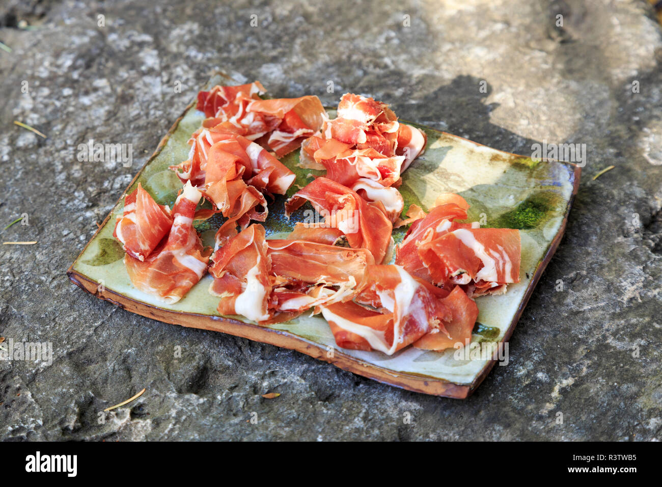 L'Espagne, Îles Baléares, Mallorca. Esporles. Le prosciutto. Banque D'Images