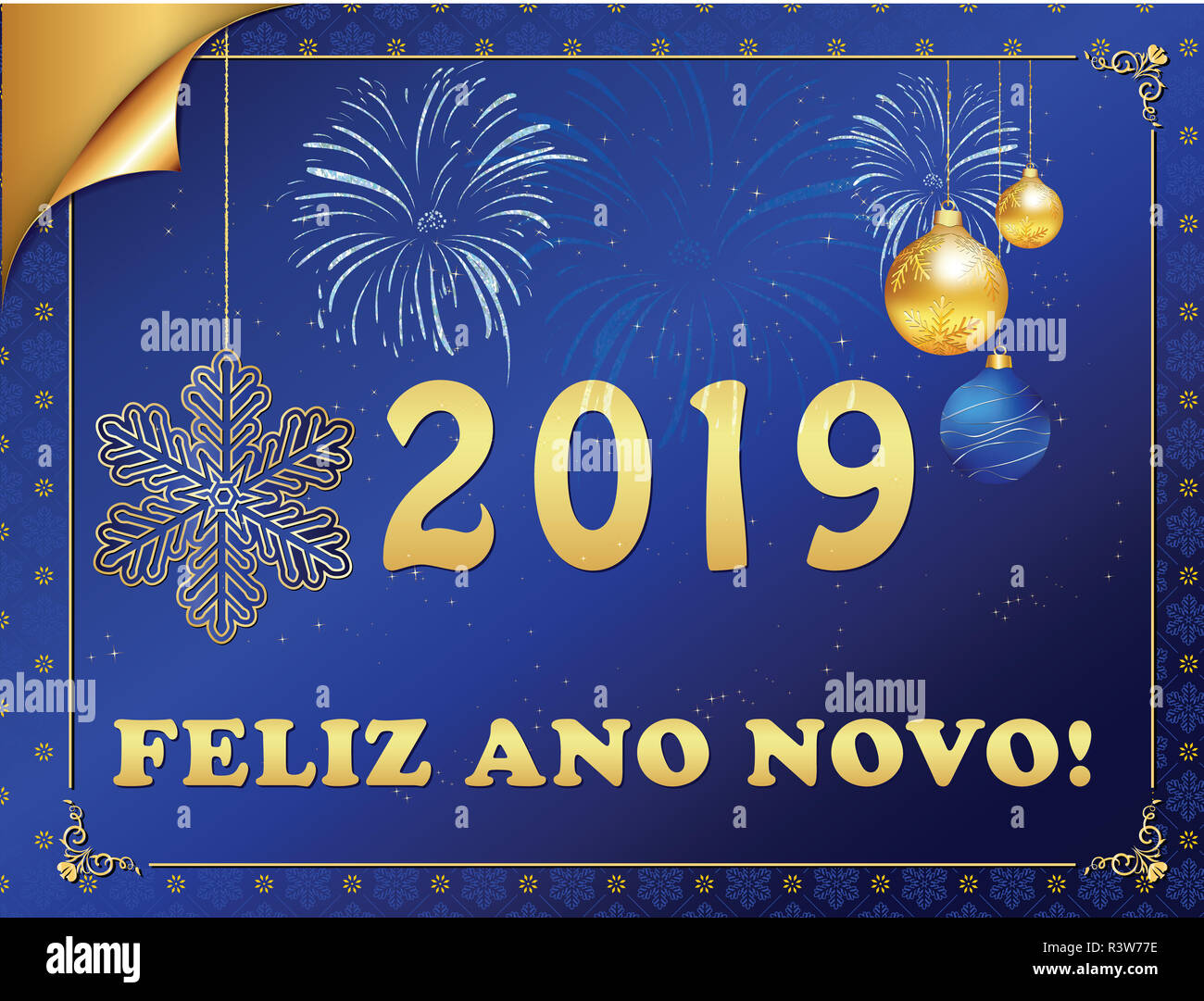 Carte de vœux portugais avec un design classique. Traduction de texte : Bonne  Année ! Photo Stock - Alamy