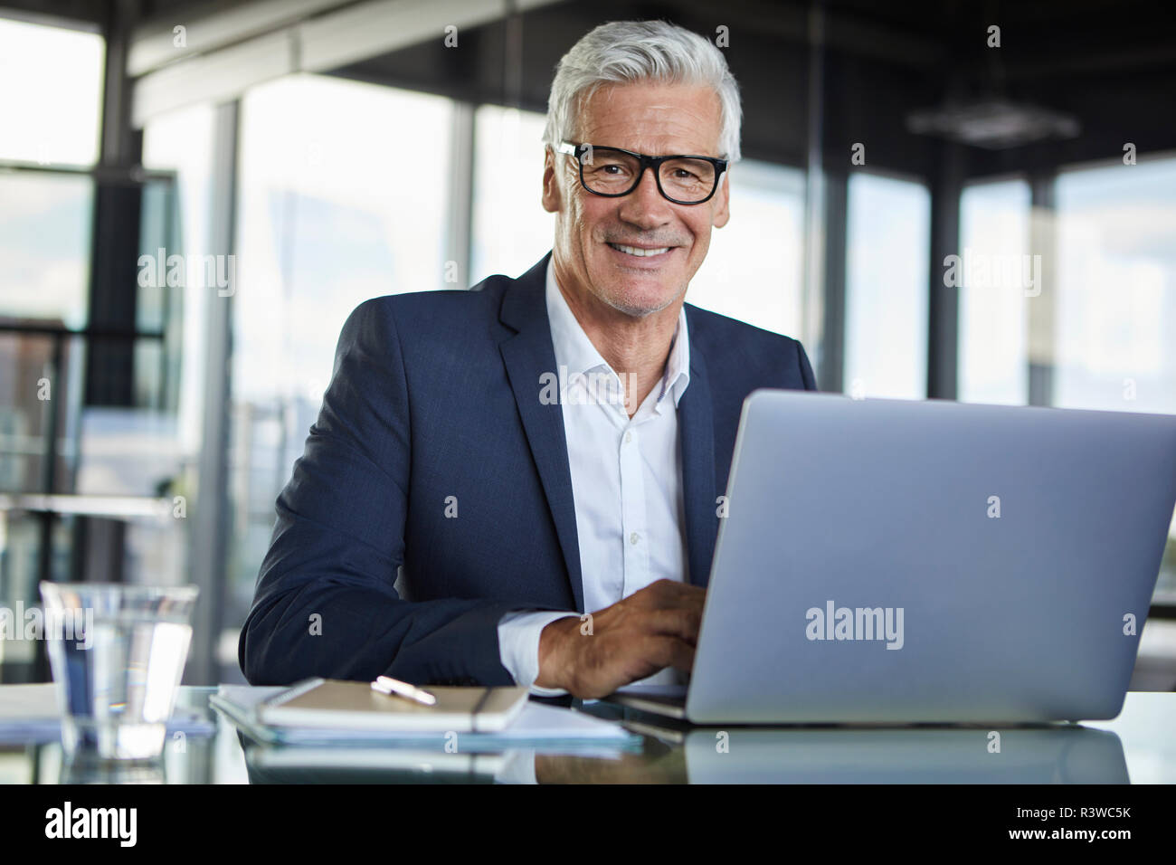 Businessman working in office, using laptop Banque D'Images