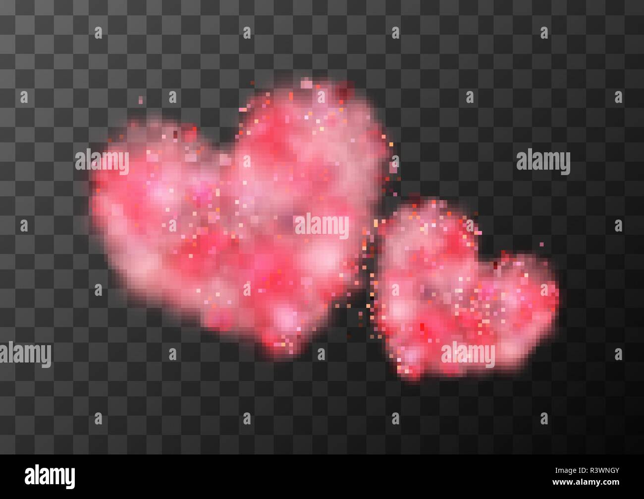 Deux coeurs mignon lumineux composé de rose et de rouge et de la magie des lumières bokeh sparkles sur fond transparent Illustration de Vecteur