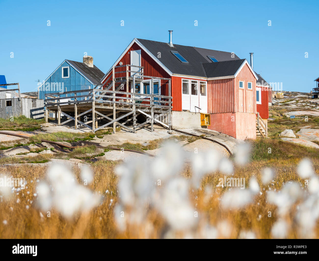 Oqaatsut village Inuit (autrefois appelé Rodebay) situé dans la baie de Disko, le Groenland, le Danemark (usage éditorial uniquement) Banque D'Images