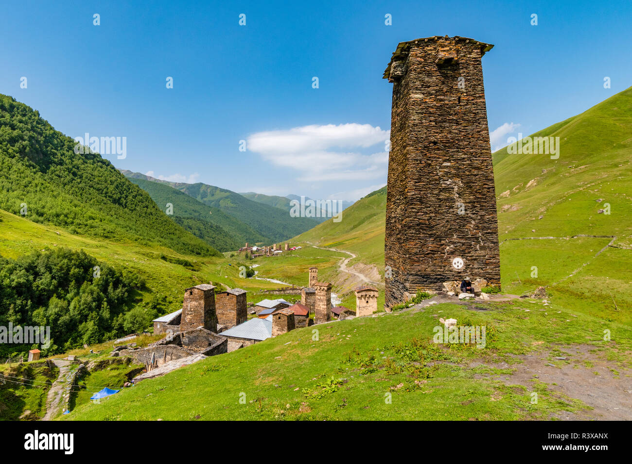 Svan tours - tours en pierre défensive, Ushguli, Mestia, district de Géorgie Banque D'Images
